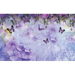 Wall murals designer purple mix of butterflies and hydrangeas