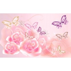 Wallpapers mural gentle butterflies and roses in pastel tone