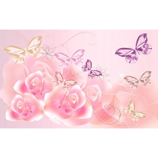 Wallpapers mural gentle butterflies and roses in pastel tone