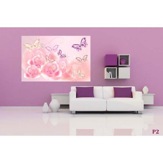 Wallpapers mural gentle butterflies and roses in pastel tone