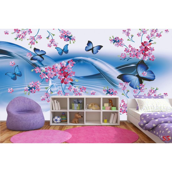 Wallpapers mural gentle butterflies waves blue 2 versions Wallpapers mural gentle butterflies waves blue 2 versions