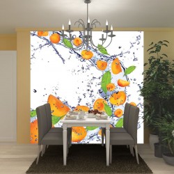 Wallpapers mural orange fruits and water drops