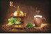 Photo mural Cup of cappuccino coffee with a mill