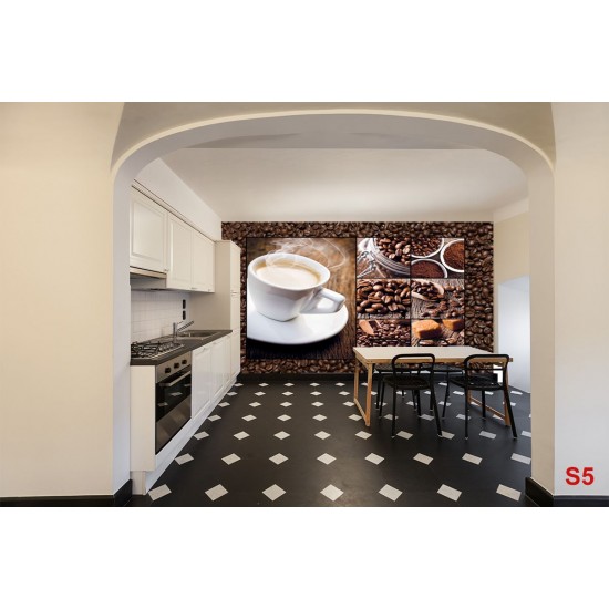 Photo mural coffee on grainy wall with a cup