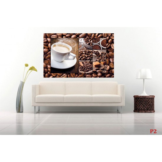 Photo mural coffee on grainy wall with a cup