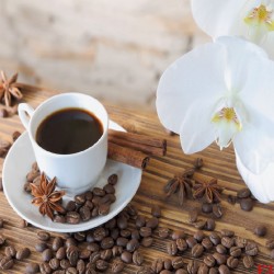 Wallpapers mural cup of coffee with white orchids