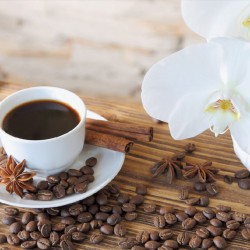 Wallpapers mural cup of coffee with white orchids