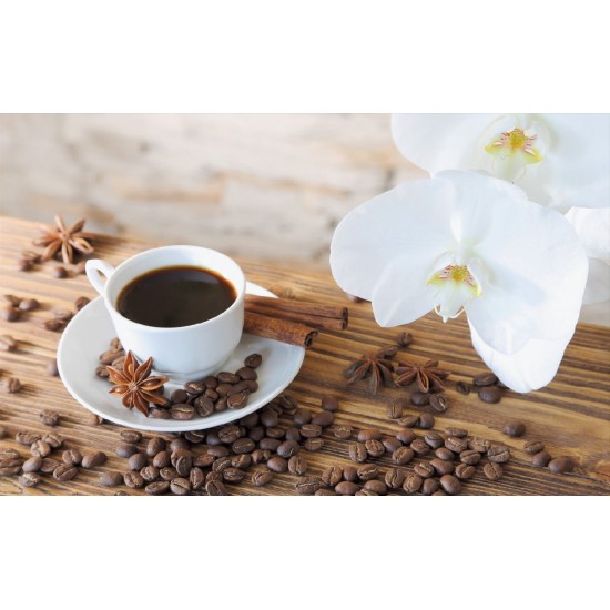 Wallpapers mural cup of coffee with white orchids Wallpapers mural cup of coffee with white orchids