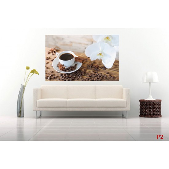 Wallpapers mural cup of coffee with white orchids Wallpapers mural cup of coffee with white orchids