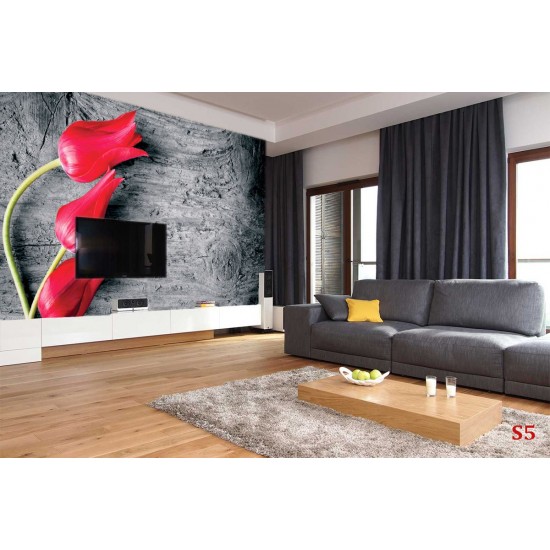 wallpapers red tulips on gray tree