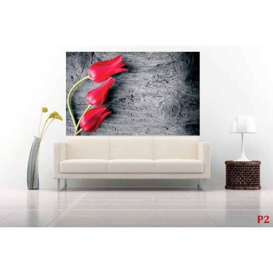 wallpapers red tulips on gray tree