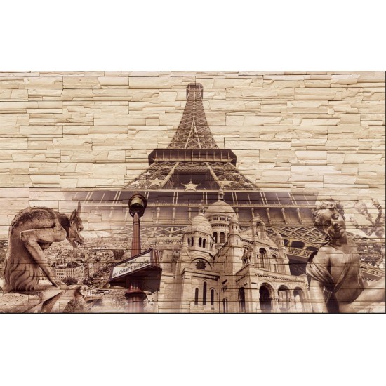 Wallpapers mural composition stone and the Eiffel Tower in 3 colors Wallpapers mural composition stone and the Eiffel Tower in 3 colors