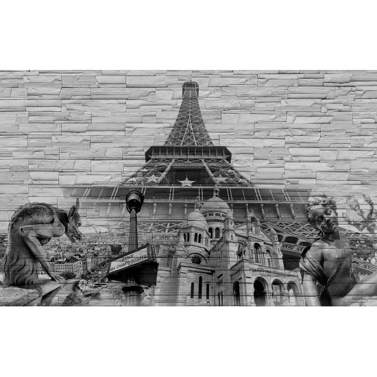 Wallpapers mural composition stone and the Eiffel Tower in 3 colors Wallpapers mural composition stone and the Eiffel Tower in 3 colors