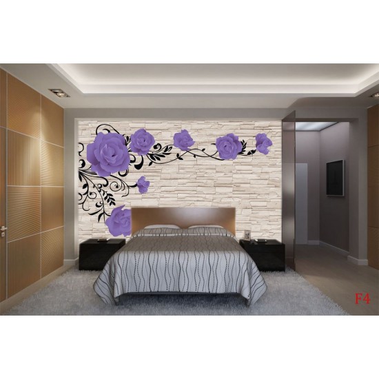 Photo mural purple roses on a stone wall imitation