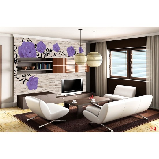Photo mural purple roses on a stone wall imitation