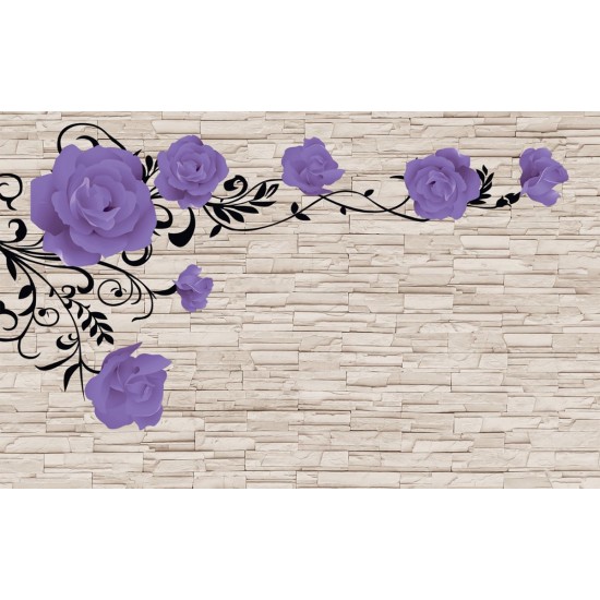 Photo mural purple roses on a stone wall imitation