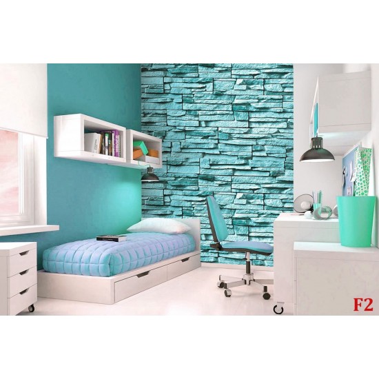 Wallpapers stone imitation  wall in blue-turquoise