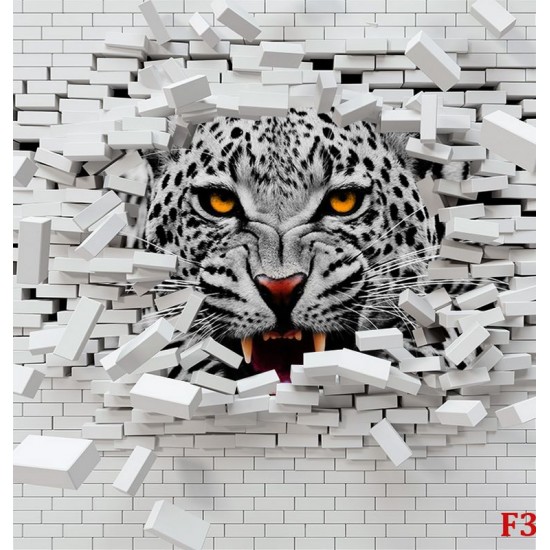 Photo mural broken brick wall with predatory leopard Photo mural broken brick wall with predatory leopard