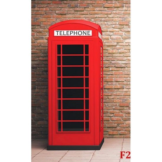 Wallpapers Brick wall with telephone cabin red