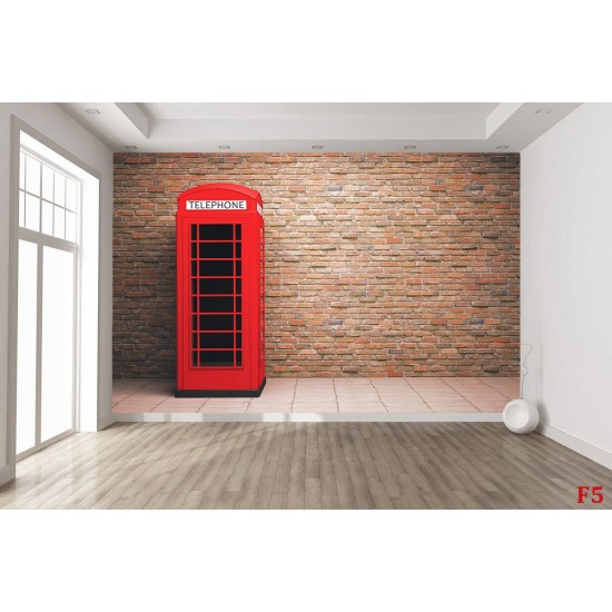Wallpapers Brick wall with telephone cabin red