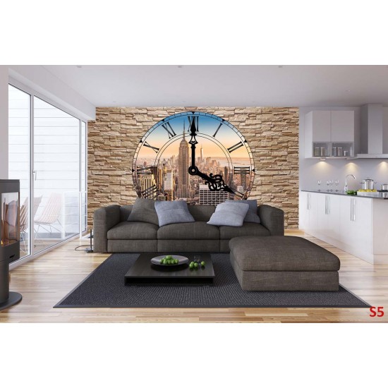 Photo mural stone wall view New York Clock Photo mural stone wall view New York Clock