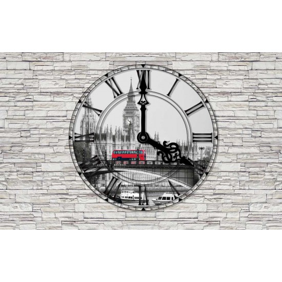 Photo mural wall with clock view London, Paris, Venice