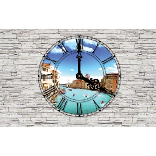 Photo mural wall with clock view London, Paris, Venice