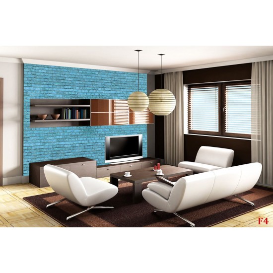 Wall mural imitation of a brick wall in turquoise Wall mural imitation of a brick wall in turquoise
