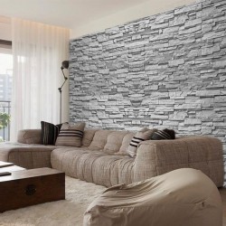 Wallpapers mural stacked stone imitation in grey 2 Wallpapers mural stacked stone imitation in grey 2
