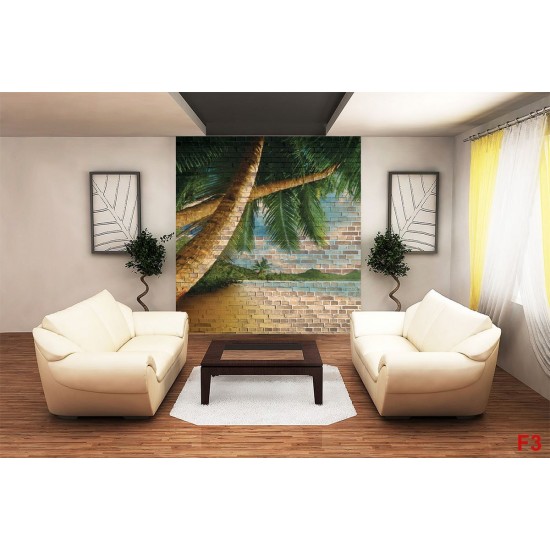 Wallpapers mural modern brick wall with view of palms
