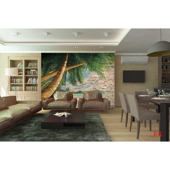 Wallpapers mural modern brick wall with view of palms