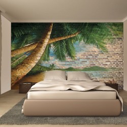 Wallpapers mural modern brick wall with view of palms Wallpapers mural modern brick wall with view of palms