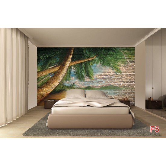 Wallpapers mural modern brick wall with view of palms