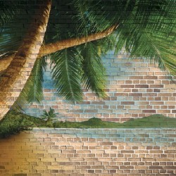 Wallpapers mural modern brick wall with view of palms