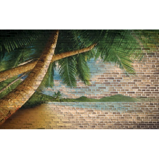 Wallpapers mural modern brick wall with view of palms