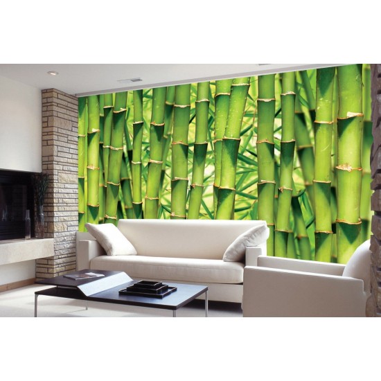 Wall mural wall of stacked green bamboo 2