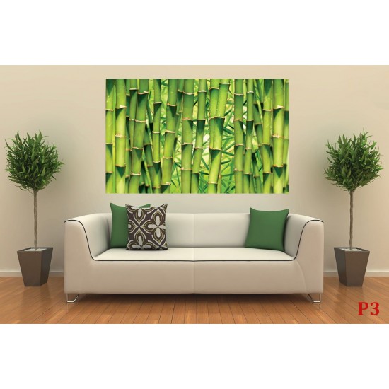 Wall mural wall of stacked green bamboo 2