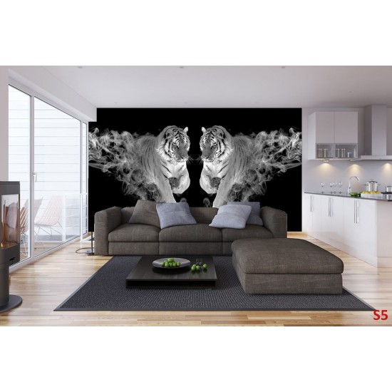 Wallpapers mural a tiger couple with flames in 2 colors