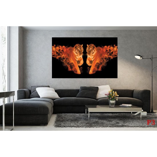 Wallpapers mural a tiger couple with flames in 2 colors