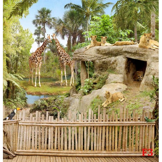 Photo mural zoo park with lions and giraffes Photo mural zoo park with lions and giraffes