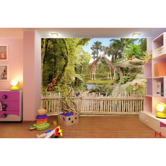 Photo mural zoo park with lions and giraffes Photo mural zoo park with lions and giraffes