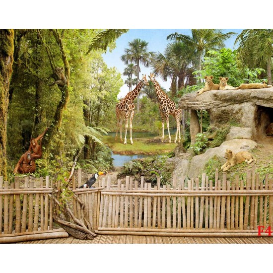Photo mural zoo park with lions and giraffes Photo mural zoo park with lions and giraffes