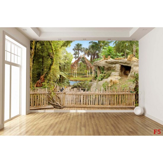 Photo mural zoo park with lions and giraffes Photo mural zoo park with lions and giraffes