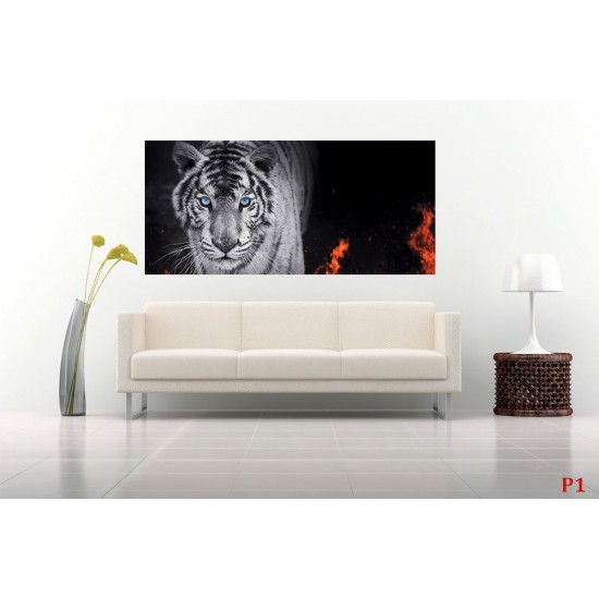 Wallpapers mural black tiger with flames