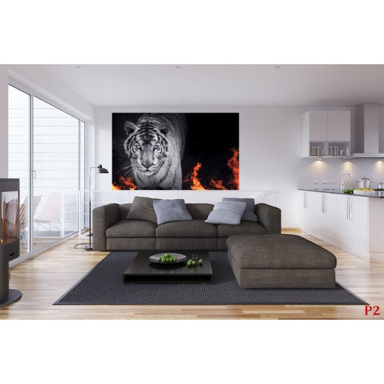 Wallpapers mural black tiger with flames