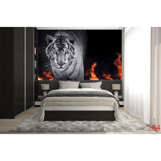 Wallpapers mural black tiger with flames