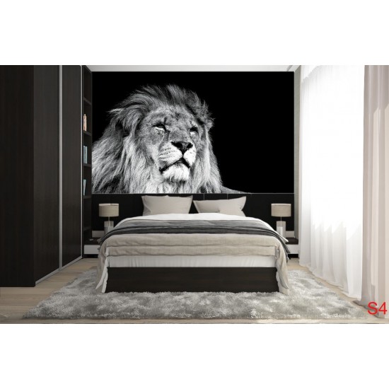 Wall mural big lion head on black background Wall mural big lion head on black background