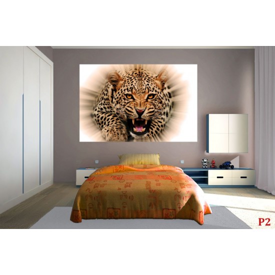 Wall mural leopard in orange lights effect