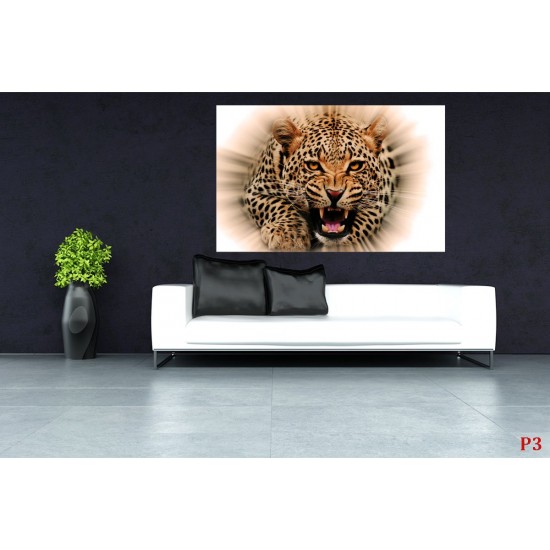 Wall mural leopard in orange lights effect