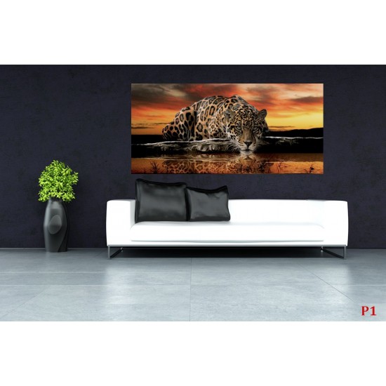 Wallpapers mural leopard in orange sunset Wallpapers mural leopard in orange sunset
